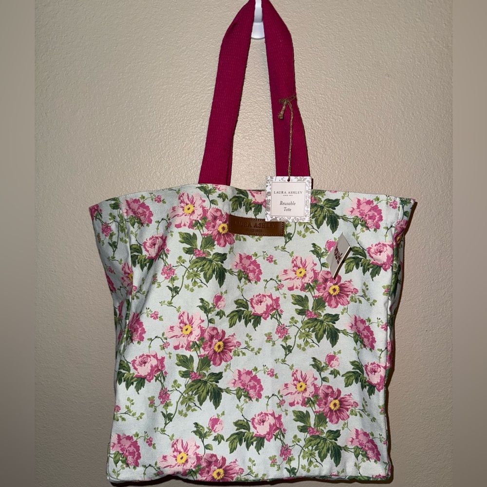 Laura Ashley NWT Floral Reusable Canvas Tote Flowers Daisy‎ Roses